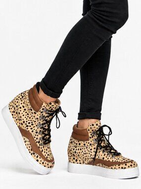 Dolce Vita Weber Leopard Calf Hair Hidden Wedge High Top Sneakers Size 8  NEW